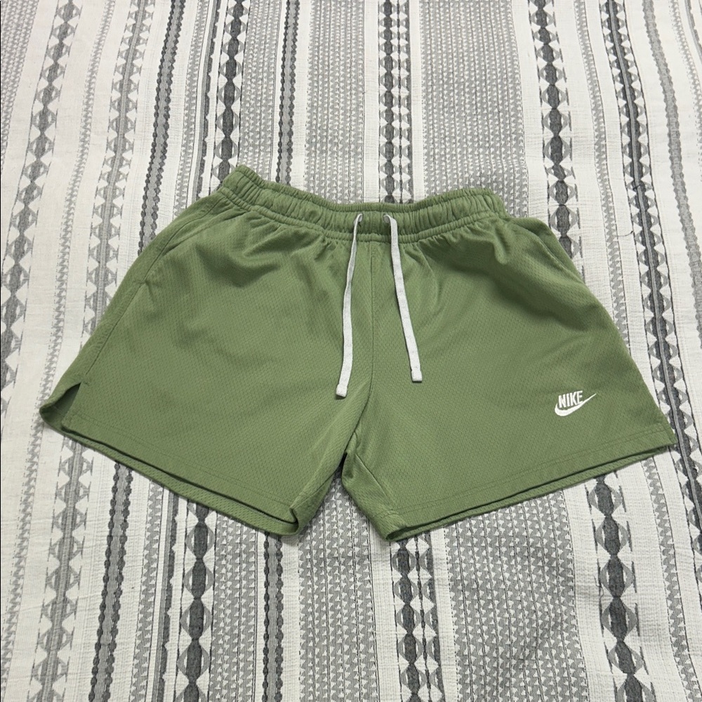 Nike Green Mesh Athletic Shorts with White Swoosh
